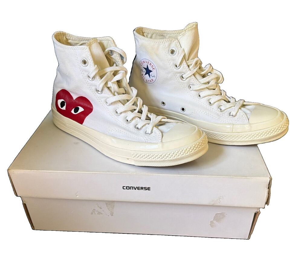 Converse x CDG PLAY Chuck 70 High Women 10 Men 8 White Heart Box